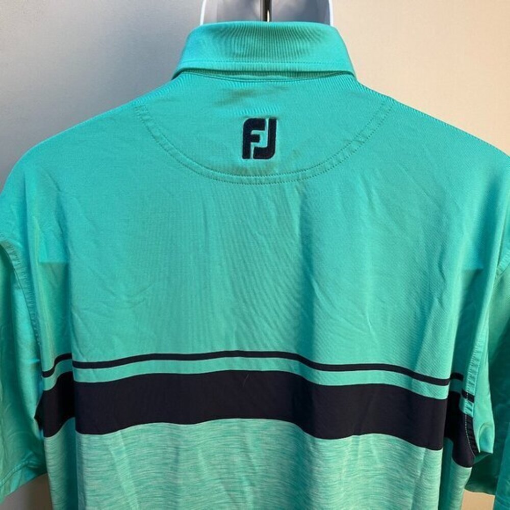 FootJoy FJ Men’s L Green Blue Striped Golf Polo Shirt EUC ⛳️🔵